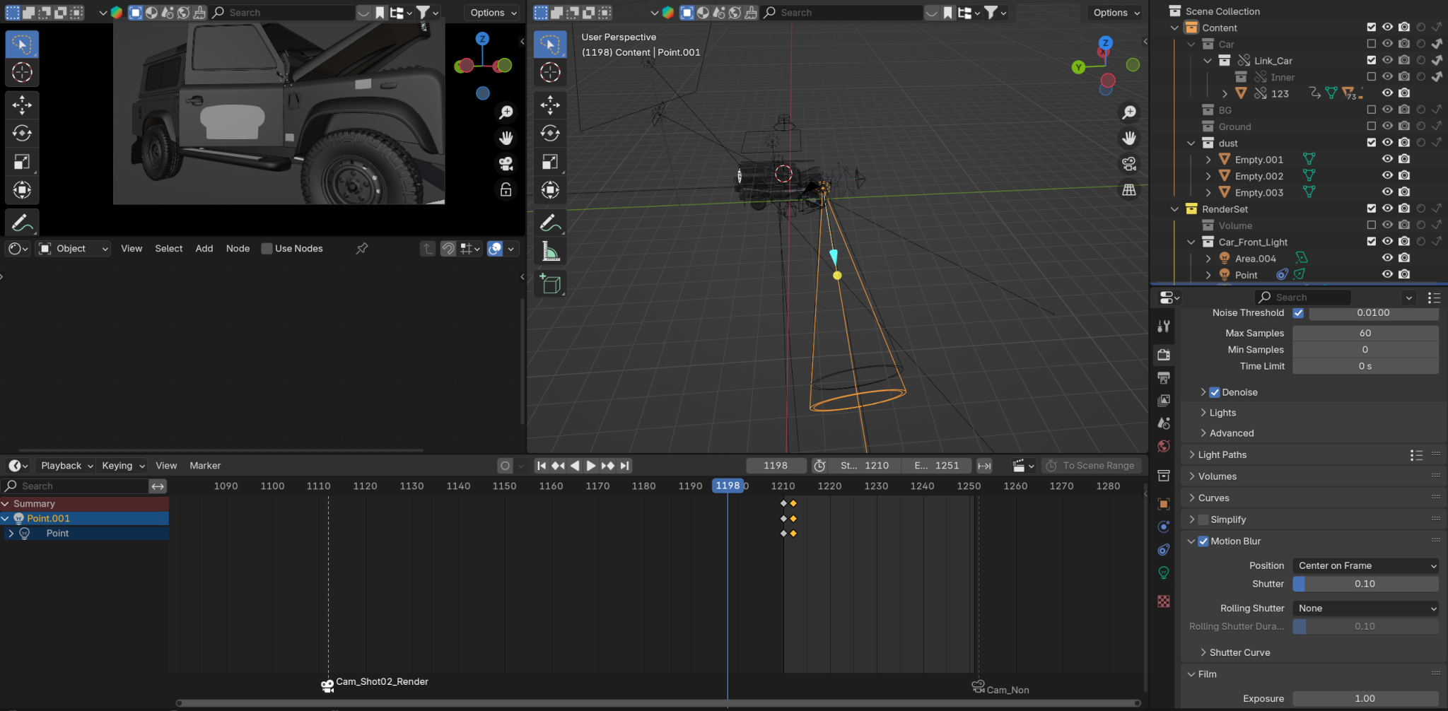 CG玩具車:在Blender內的動畫製作畫面。