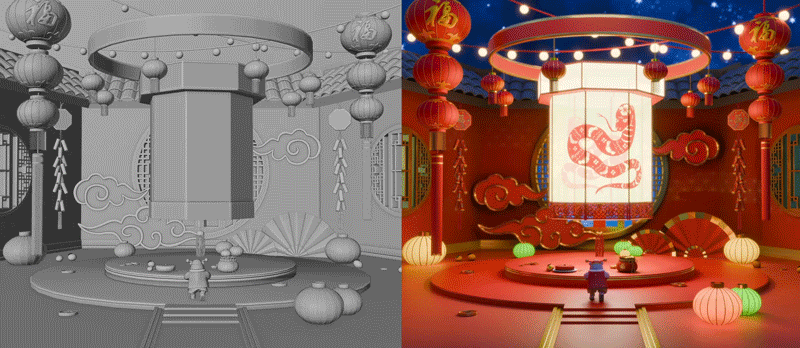 3D製作畫面與最終動畫對比:Part 1。