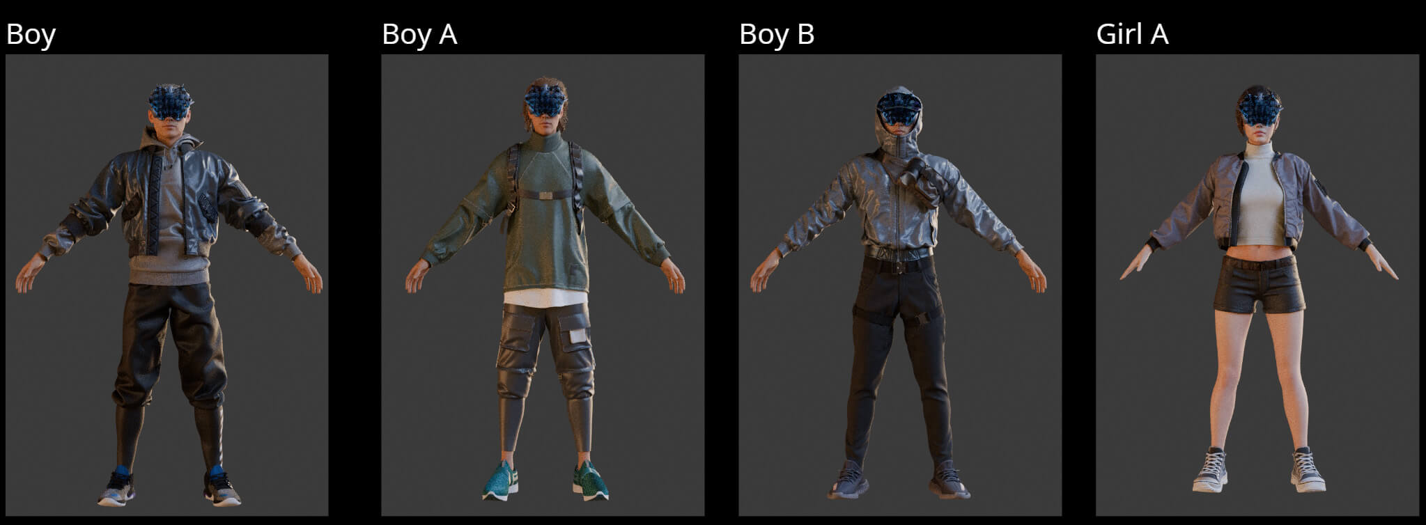 以同類風格製作的一系列其他角色服裝。