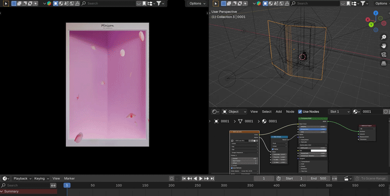 香水動畫廣告於Blender內的製作畫面。