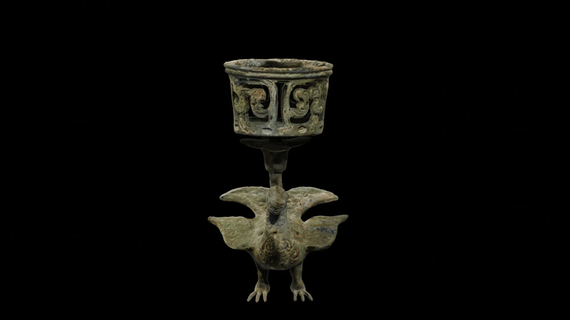 鳳鳥油燈3D模型轉盤展示。