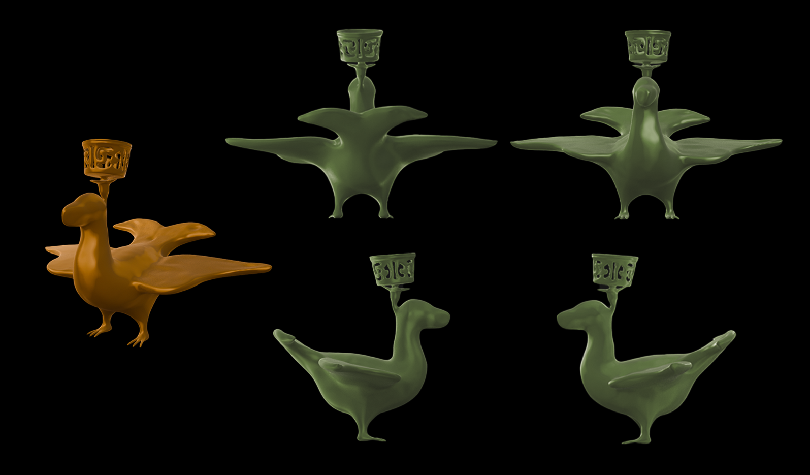 動畫風格的鳳鳥油燈3D模型。
