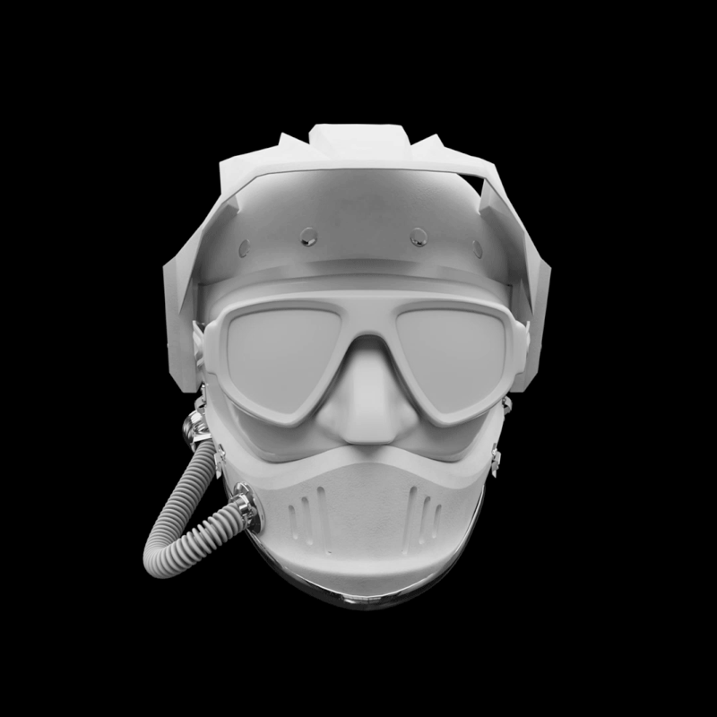 以Blender製作的頭盔模型轉盤展示。