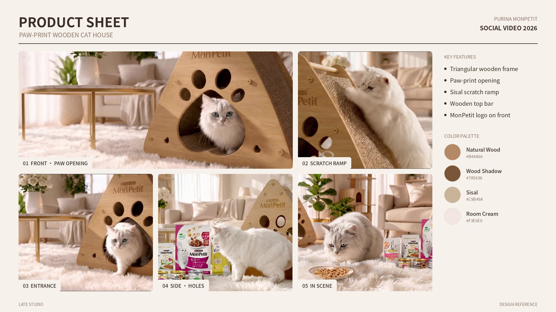 Product design: paw-print wooden cat house